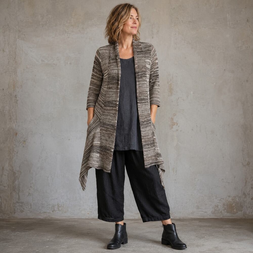 Cache Asymmetrical Y2K Cardigan XS Lagenlook Neutral Minimal Fairy Grunge Stripe
